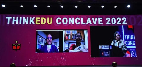 KK Shailaja, former Health Minister of Kerala speaking at ThinkEdu conclave | Pic: Ashwin Prasath, TNIE