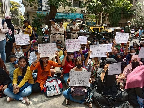 SNDT Women's University students protesting against offline exams | Pic: Sourced