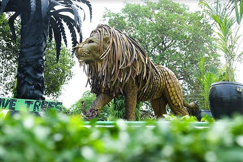 A lion statue made of used tyres. (Pic credits: IIT Kanpur)