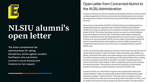 NLSIU alumni issued an open letter to the University's administration | Pic: EdexLive