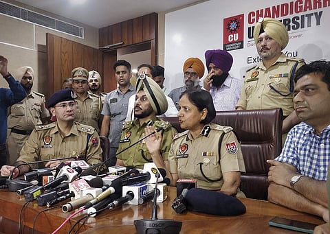 Inspector General of Police Gurpreet Deo with senior police officers | Pic: PTI
