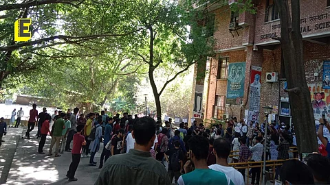 Students in a protest at the School of Social Sciences, JNU. (Picture: NSUI))