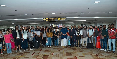 Rescued passengers of first Operation Ajay | Pic: Arindam Bagchi, X
