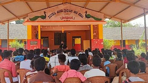 Actor Rishab Shetty during the SDMC meeting of Government Higher Primary School, Keradi on December 17