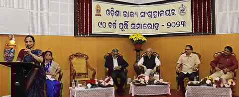 Secretary of the Odia language, literature and Culture of Odisha State Government Sujata R Karthikeyan addressing the Odisha Museum Foundation Day in Bhubaneswar on Friday | (Pic: Shamim Qureshy)