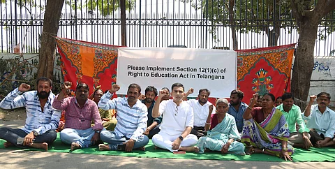 Democratic Sangh demanding the implementation of reservation for disadvantaged communities in private schools in Hyderabad | Pic: Sourced