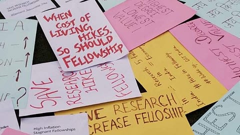 Image from protest at IIT Madras against delay in fellowship hike | Credit: Source