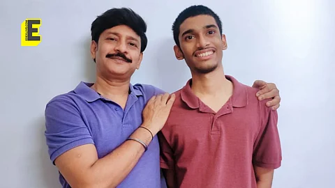 Proud father with son who is JEE Mains 2024 AIR 19.