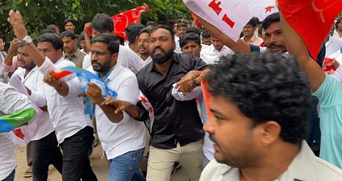 During the protest in Hyderabad 