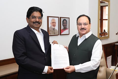Rajya Sabha MP P Wilson with Union Minister of Health & Family Welfare JP Nadda