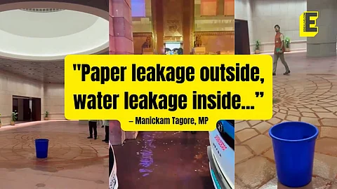 "Paper leak outside, water leakage inside": Congress MP Manickam Tagore on Parliament building water leakage 