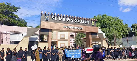 St Mary's College Thoothukudi wear black to protest against RG Kar rape-murder incident