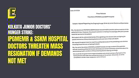 Kolkata Junior Doctors’ hunger strike: IPGMEMR & SSKM hospital doctors threaten mass resignation if demands not met