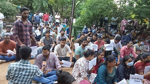 TGPSC Group-1 aspirants protesting at Gandhi Nagar Park detained 