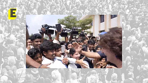 Priyanka Gandhi greeting students 