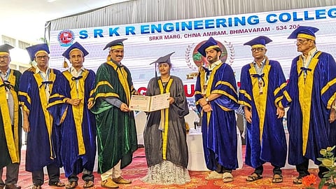 Students from SRKR Engineering College celebrate their successful placements on campus.