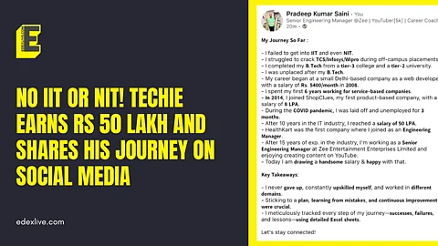 No IIT or NIT! Techie earns Rs 50 lakh and shares his journey on social media