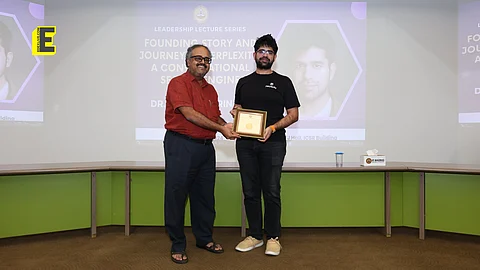 IIT Madras Prof B Ravindran presents memento to his Student & Perplexity AI CEO Dr Aravind Srinivas at IIT Madras on January 18, 2024