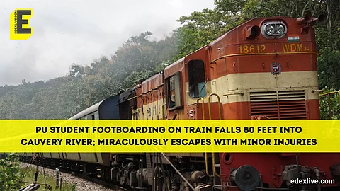 PU student footboarding on train falls 80 feet into Cauvery River; miraculously escapes with minor injuries 