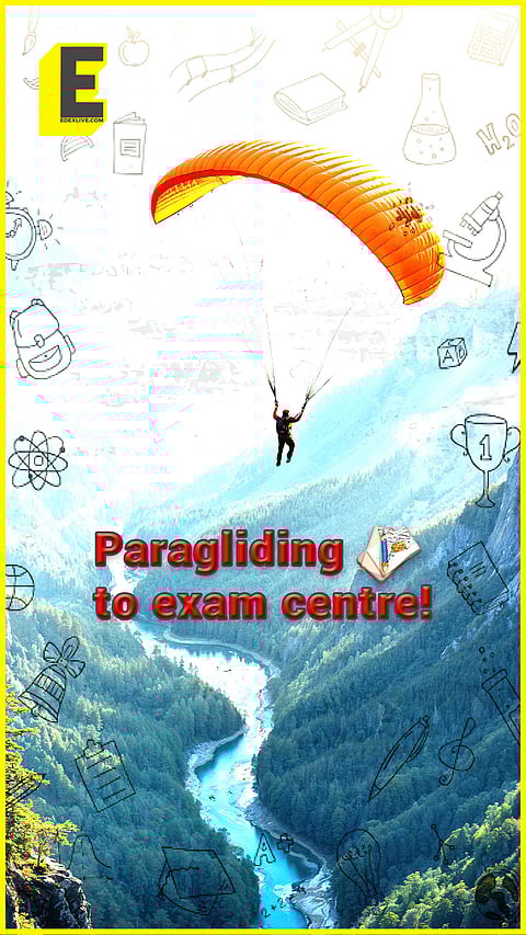 This student chose paragliding to beat the traffic and reach the exam centre...