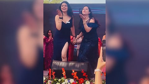 A DU teacher and student, clad in matching black outfits, charm the audience at Gargi College’s fest with an impromptu, synchronised dance
