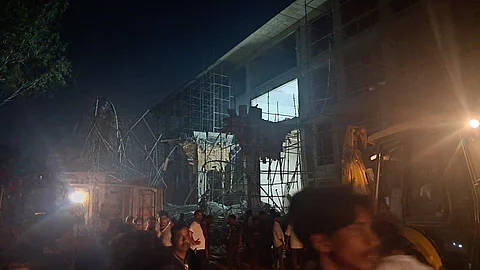 The collapsed portico
