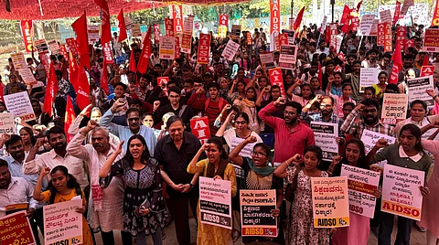 Student group AIDSO organised protest at Freedom Park in Bengaluru