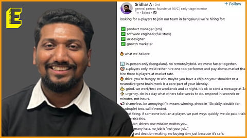 Sridhar Arunagiri’s job post drew widespread criticism, with netizens calling it exploitative and inconsistent