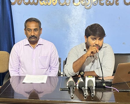Rupesh Prabhu speaks to the media in Raichur on May 16