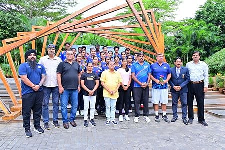 The student-athletes participating in WUG along with Dr Samanta and other dignitaries