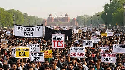 SSC exam candidates protest in New Delhi