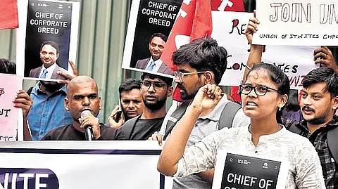Trade union protests against TCS