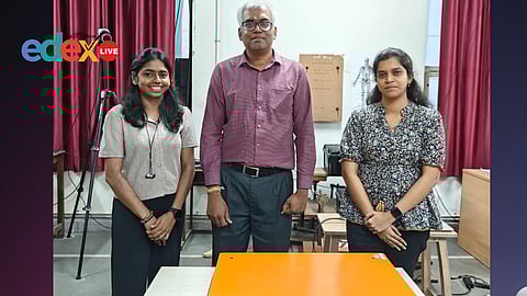 Prof Thirugnanam (middle) with Ms Tharani Kumaran (R) and Ms Monisha Gowri Srinivasan (L)