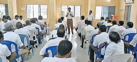 RSS volunteers during a programme held at a government higher secondary school in Porur, Chennai, on Thursday.