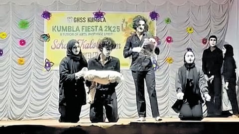 Pro-Palestine mime by the Government Higher Secondary School students