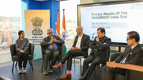 Dr Sunil Narayanan, Jipmer, discussing with medical experts in Barcelona.