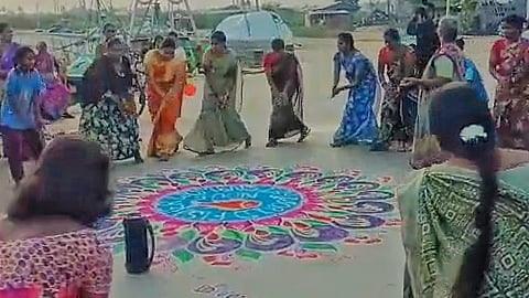 Fisherwomen from Nambiyar Nagar celebrating on Wednesday.