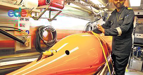 The autonomous underwater vehicle of Ikshak which can be deployed to a depth of 1,000 m to survey the ocean floor