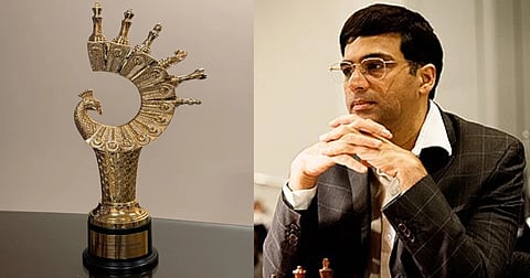 (L to R) New trophy; India’s first Grandmaster Viswanathan Anand