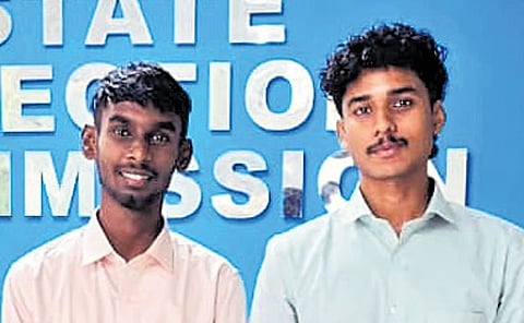 Ashin C Anil and Jeswin Sunsi who developed the ‘EVM Track’ software for the State Election Commission 