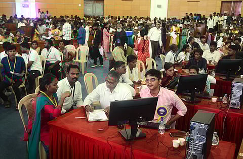 Candidates attending the counselling for MBBS and BDS in Govt Multi Super Specialty Hospital at Omandarur Estate.