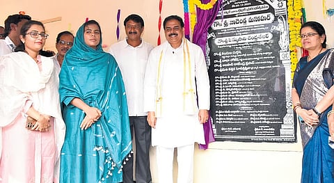 Civil Supplies Minister Nadendla Manohar taking part in the Mega PTM 3.0 held at Zilla Parishad High School in Angalakuduru of Tenali mandal on Friday 