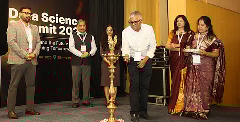 Professor Madan Pillutla, Dean, ISB, lighting the lamp at ISB’s Data Science Summit 2025.