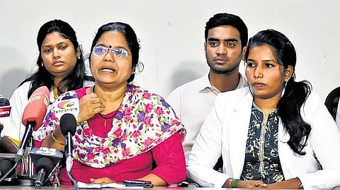 Members of the TN medical students association and Doctors’ Association for Social Equality addressing reporters in Chennai on Tuesday.