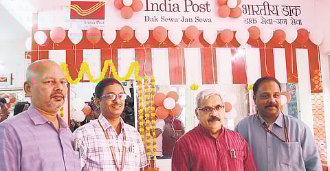Andhra University Vice Chancellor G P Raja Sekhar, Postmaster General, Visakhapatnam Region, V S Jayasankar inaugurating the Gen Z Post Office in Visakhapatnam on Tuesday.