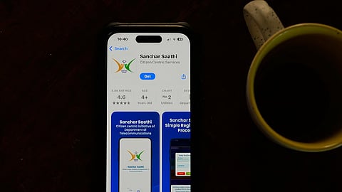 Government-run cybersecurity app "Sanchar Saathi" is seen on a mobile phone in New Delhi, India, Tuesday, Dec. 2, 2025.