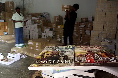 Textbook being dispatched from government boys school at katpadi in vellore district to Various School 