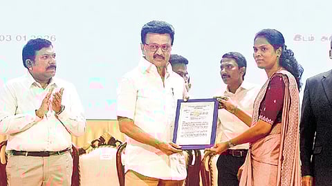 Tamil Nadu CM M K Stalin presents appointment orders to 621 police sub-inspectors and 129 fire station officers in Kotturpuram, Chennai on Saturday.
