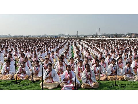 Assam: Sivasagar makes history: 15,555 women set world record with Dihanam at Jerenga Pathar