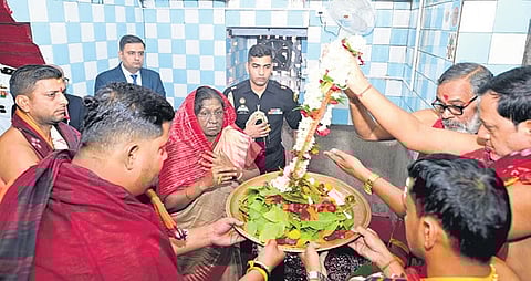 President Droupadi Murmu offering prayers inside Biraja temple in Jajpur 